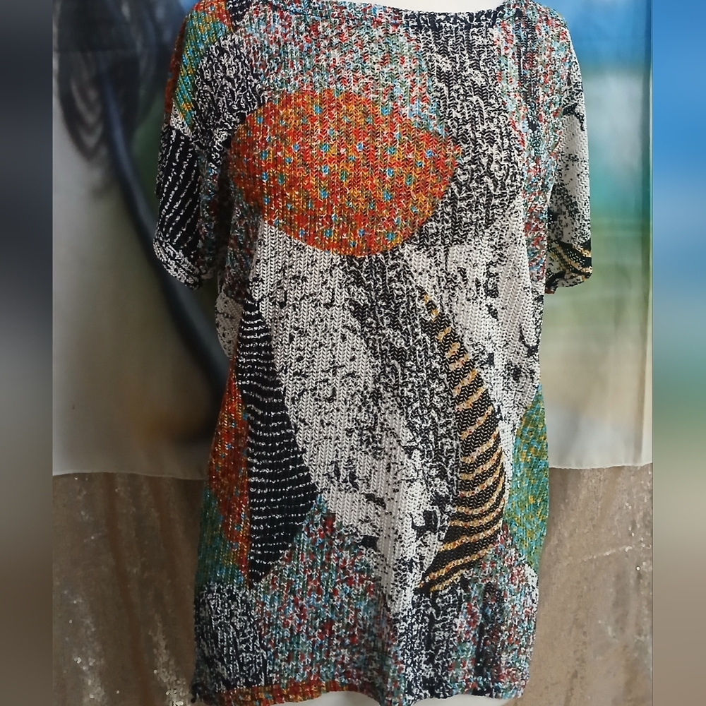 Multicolor Abstract Print Woven Women's Top Large